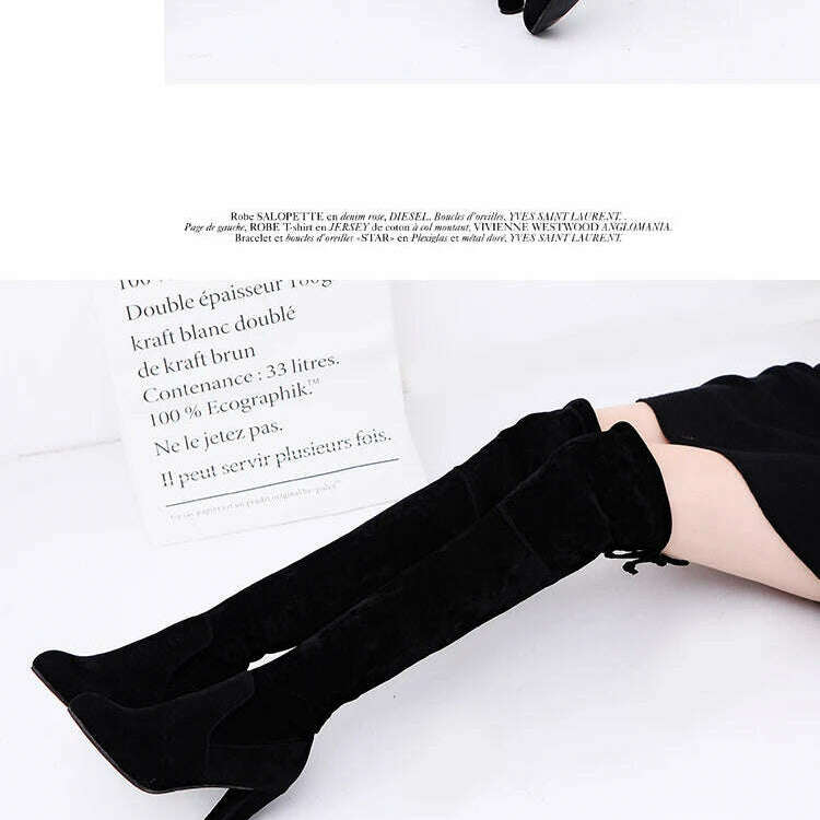 LINLING Faux Suede Over-the-Knee Lace-Up Boots