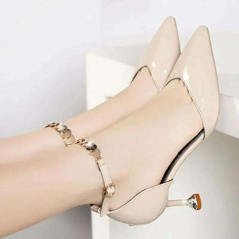 2024 Zapatos De Mujer Women Fashion Sweet Pointed Toe Buckles Strap Stiletto Heels Lady Cool Red Party Heel Shoes White Heels
