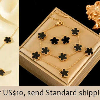 EILIECK 316L Stainless Steel Black Five Leaf Clover Pendant Necklace For Women Fashion New Party Gift Neck Chain Jewelry Collar