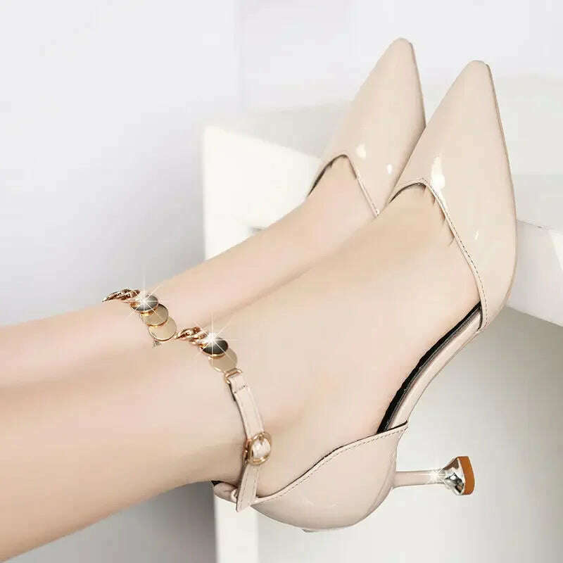 2024 Zapatos De Mujer Women Fashion Sweet Pointed Toe Buckles Strap Stiletto Heels Lady Cool Red Party Heel Shoes White Heels