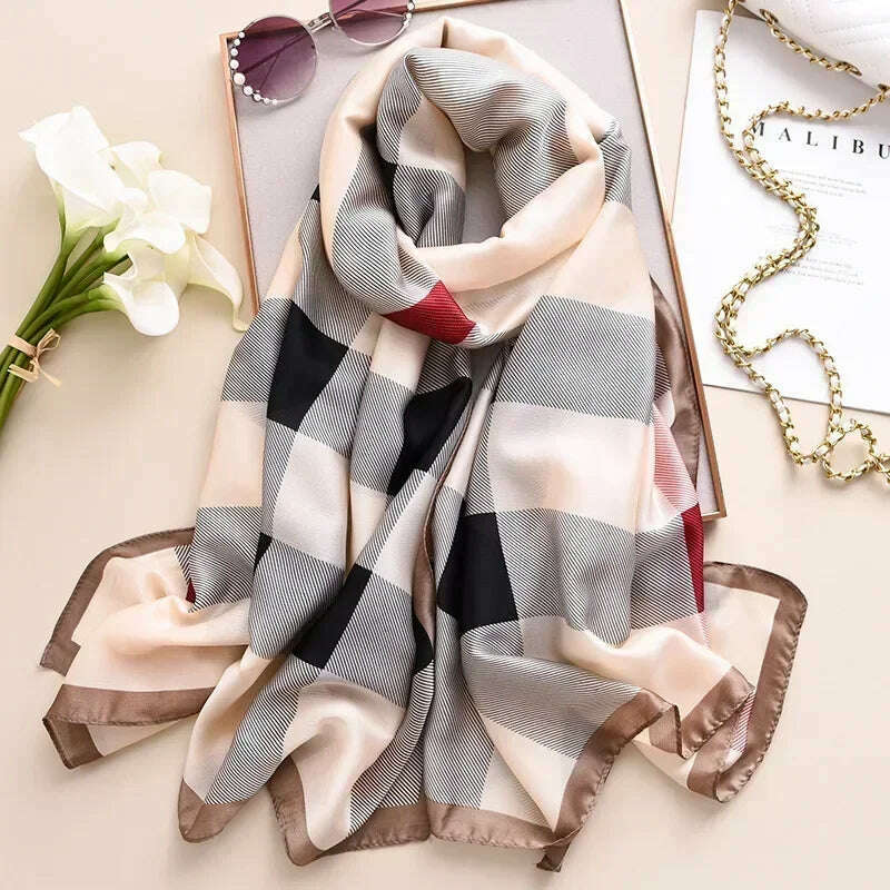 2023 Autumn Winter New Imitated Silk Scarf Women 180*90cm Outdoor Large Size Soft Silky Scarf Beach Long Luxury Scarf Lady Hijab