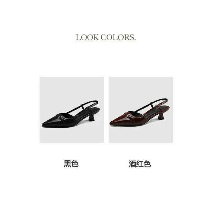Patent Leather Pointed Toe Slingback Mid-Heel Sandal