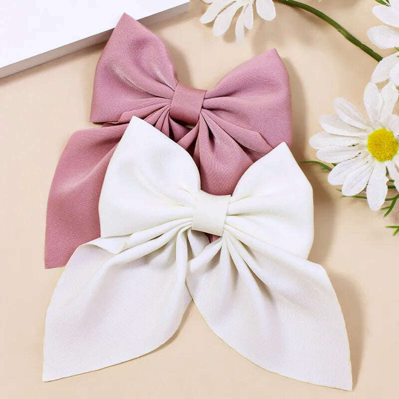 Solid Color Satin Bowknot Hair Clips