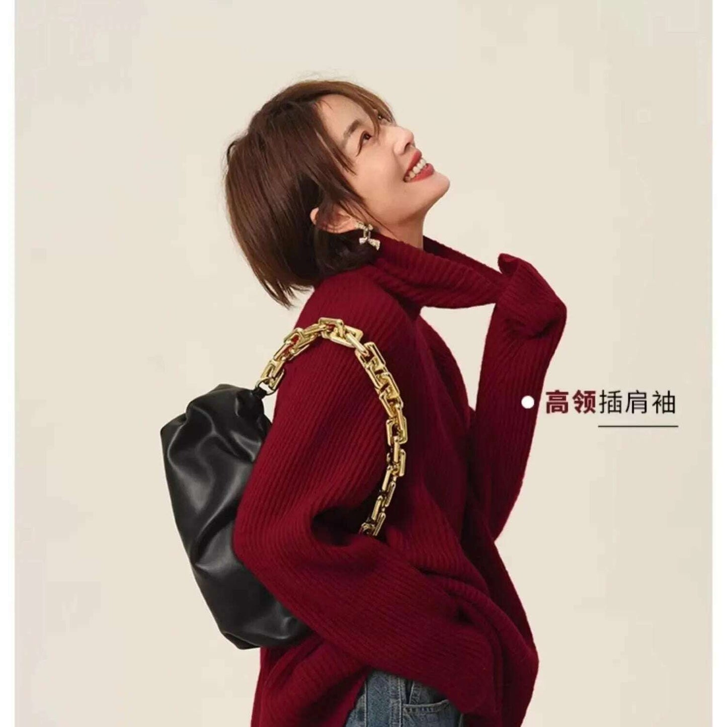 100% Cashmere Turtleneck Sweater – Loose Long Sleeve - D&M Boutique