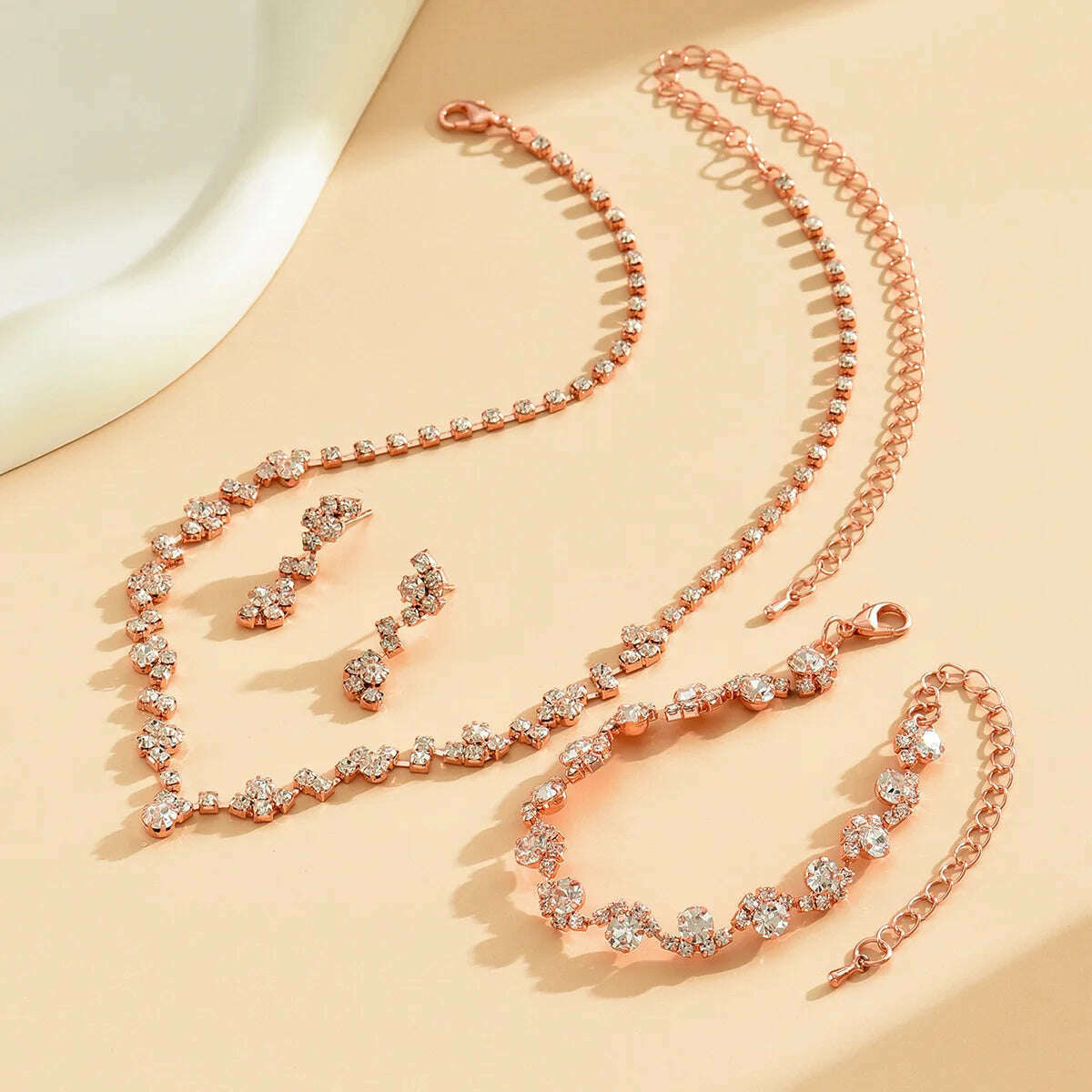 TREAZY Rose Gold Rhinestone Wedding Jewelry Set