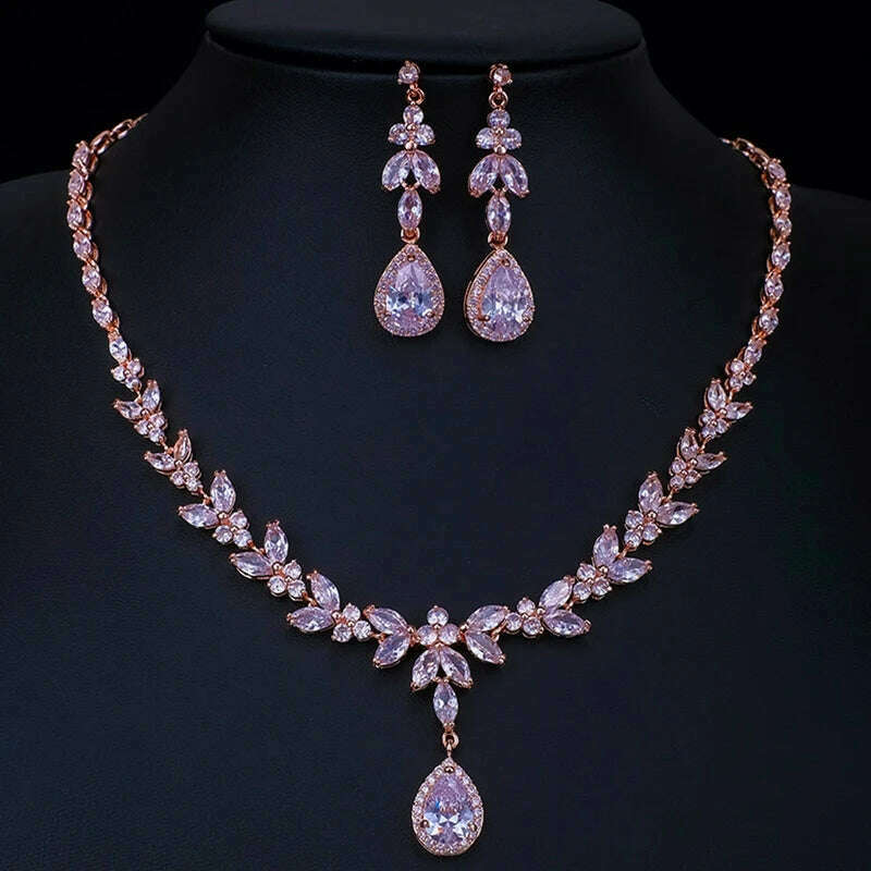 Ekopdee Luxury Brilliant Cubic Zirconia Necklace Set Earrings Rings Women CZ Light Drop Bridal Wedding Jewelry Sets 2022 New