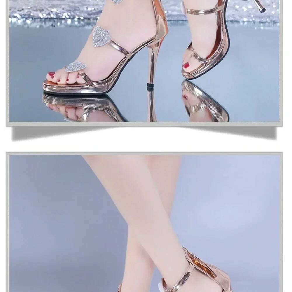 Elegant Glitter High Heel Sandals - Star & Heart Pattern