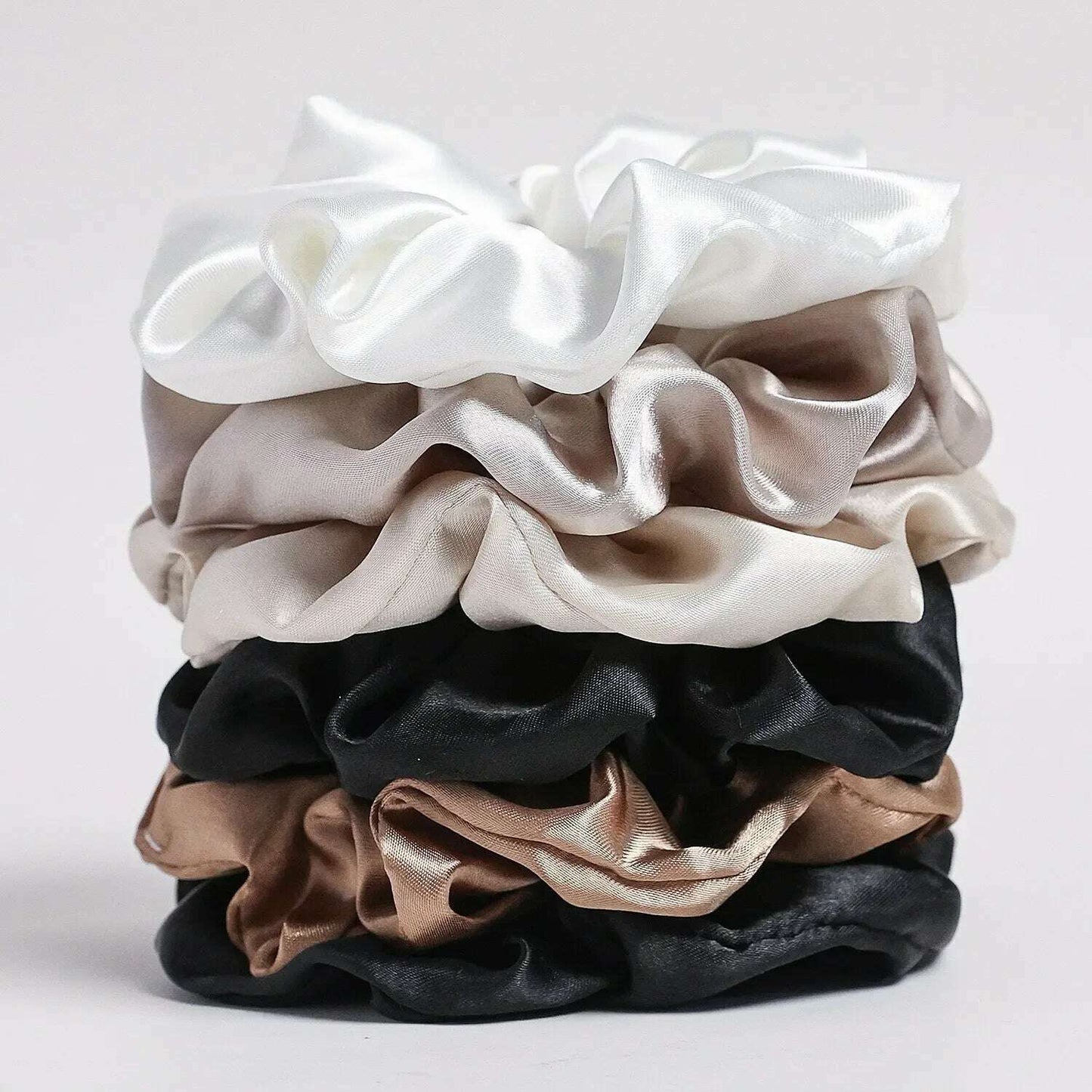 6-Piece Women's Pure Color Satin Large Scrunchie Set