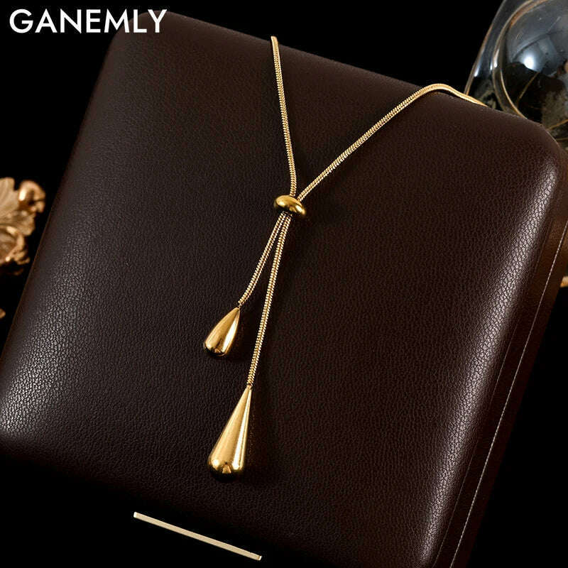 GANEMLY 316L Stainless Steel Water Drop Pendant Necklace