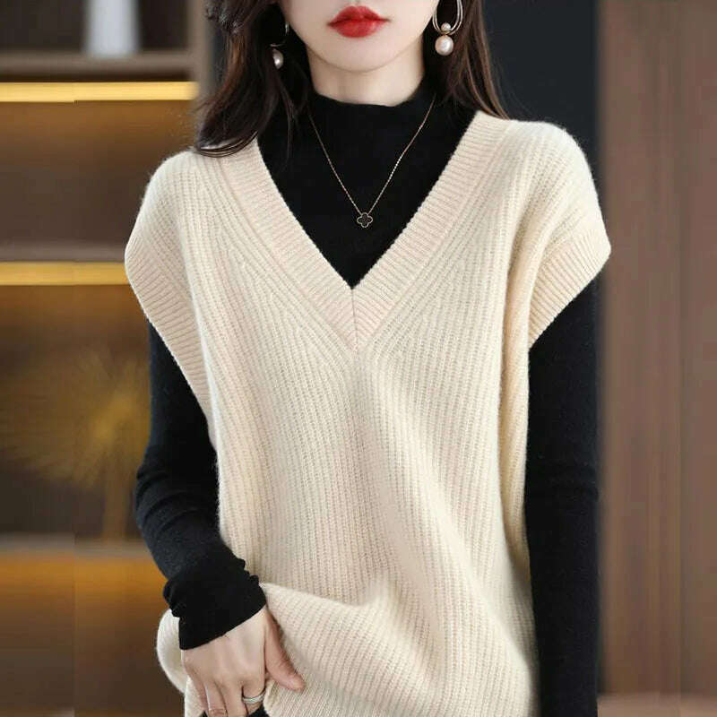 Knitted Vest Jacket – V-Neck, Sleeveless, Wool Blended Top