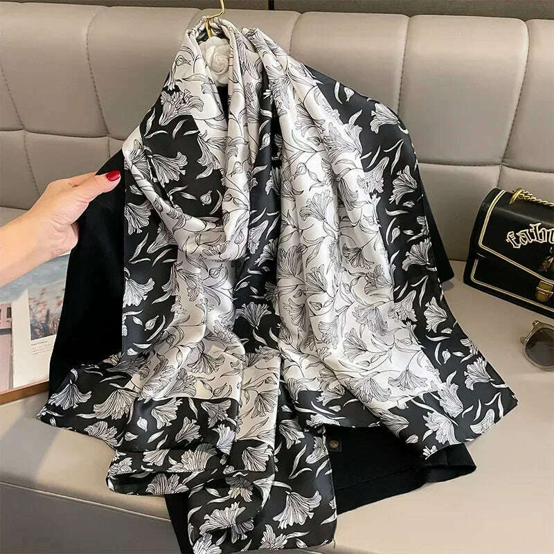 2023 Autumn Winter New Imitated Silk Scarf Women 180*90cm Outdoor Large Size Soft Silky Scarf Beach Long Luxury Scarf Lady Hijab