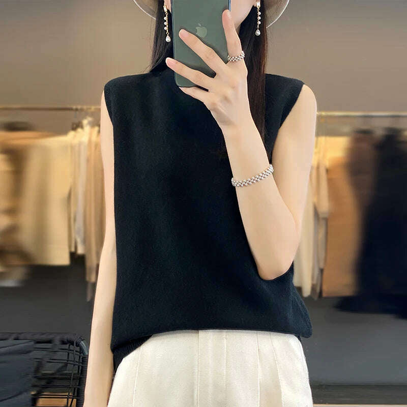 2024 Women's Cashmere Sleeveless Top – 100% Merino Wool, Office Chic - D&M Boutique