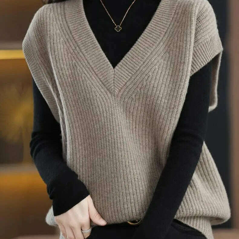 Knitted Vest Jacket – V-Neck, Sleeveless, Wool Blended Top