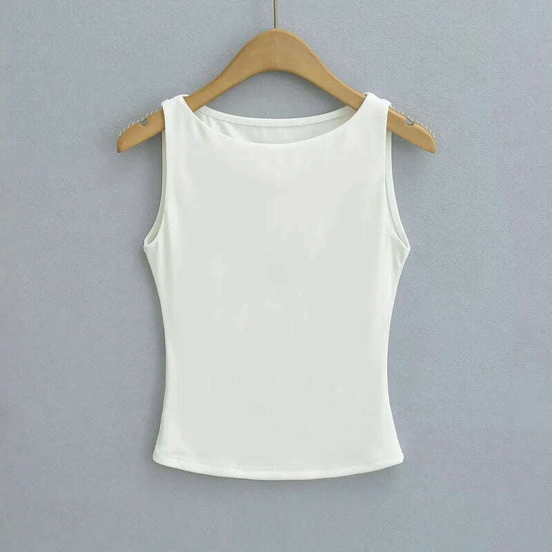 Women Double Layer Boat Neck Soft Slinky Tank Top - D&M Boutique