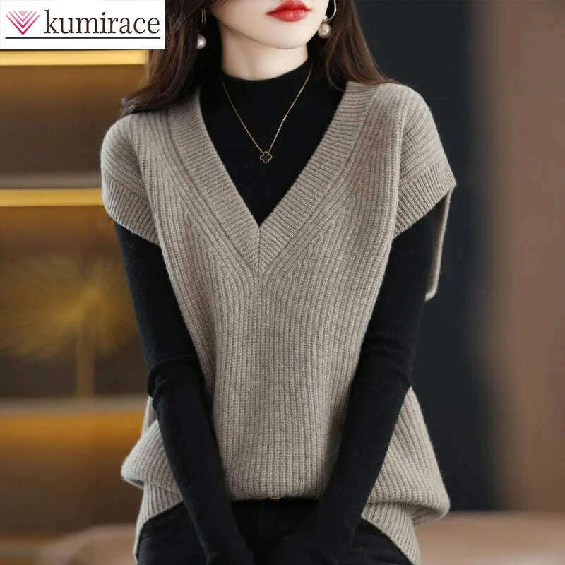 Knitted Vest Jacket – V-Neck, Sleeveless, Wool Blended Top