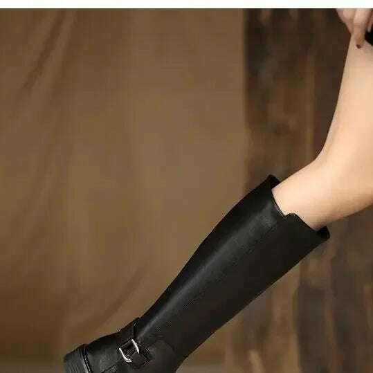 2024 maogu Women's Leather Knee High Boots – Low Heel