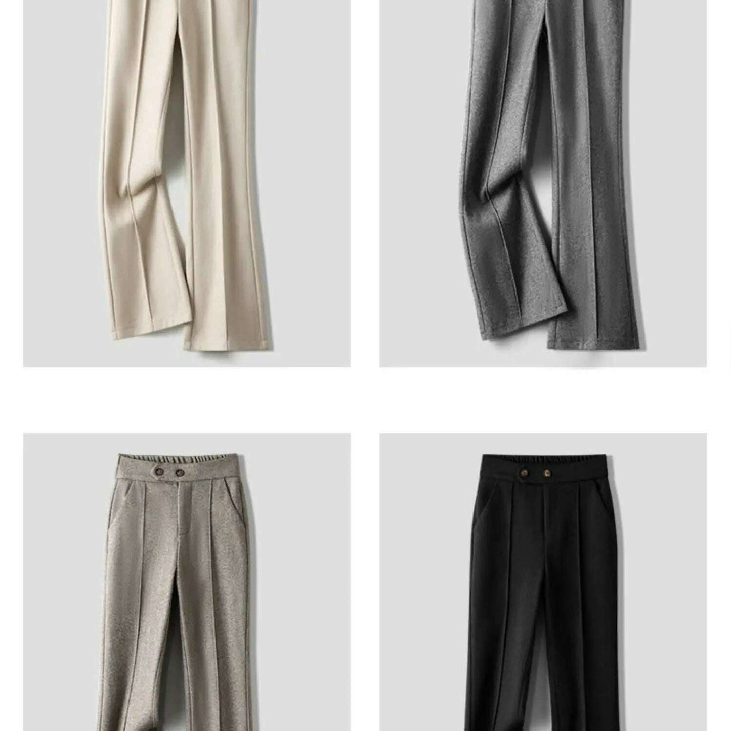 Herringbone Wool Flare Pants – Warm, Elastic Waist, Black - D&M Boutique