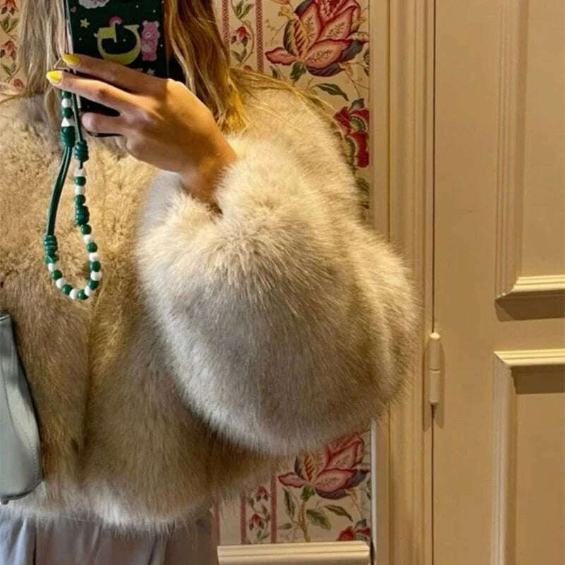 Gradient Cropped Faux Fur Coat for Women – Luxury & Street Style