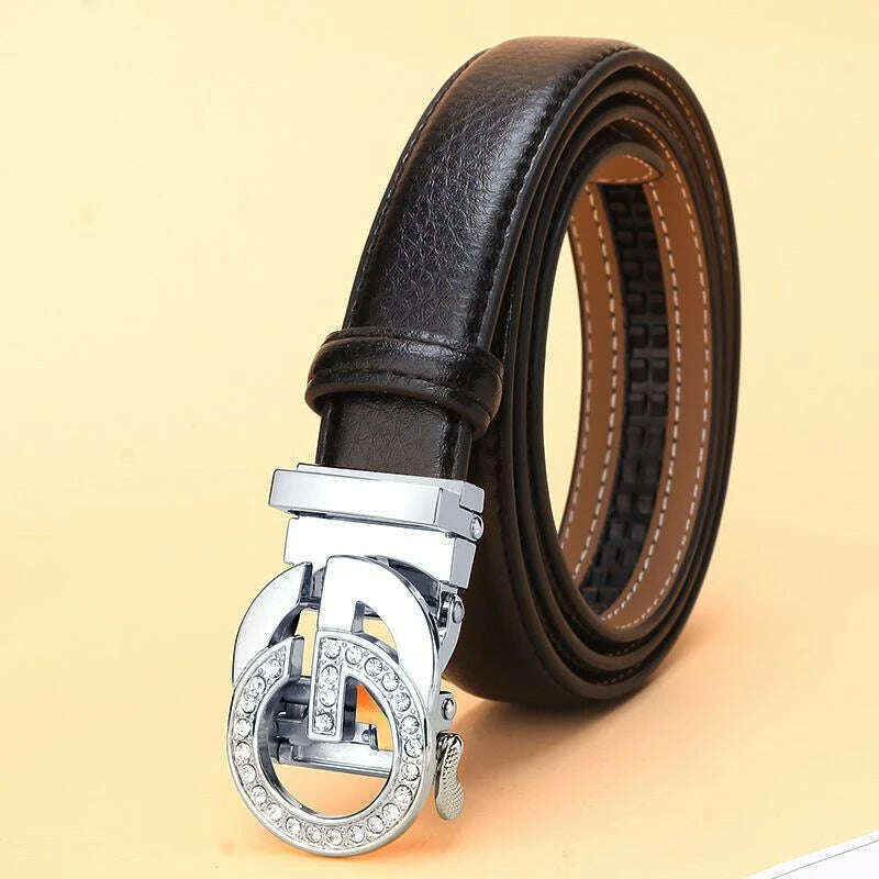 2024 Thin 2.5cm Women's Leather Belt with Metal Buckle