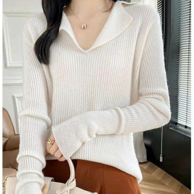 European Cargo Wool Sweater: Slim Knit, V-Lapel, Autumn/Winter Top - D&M Boutique
