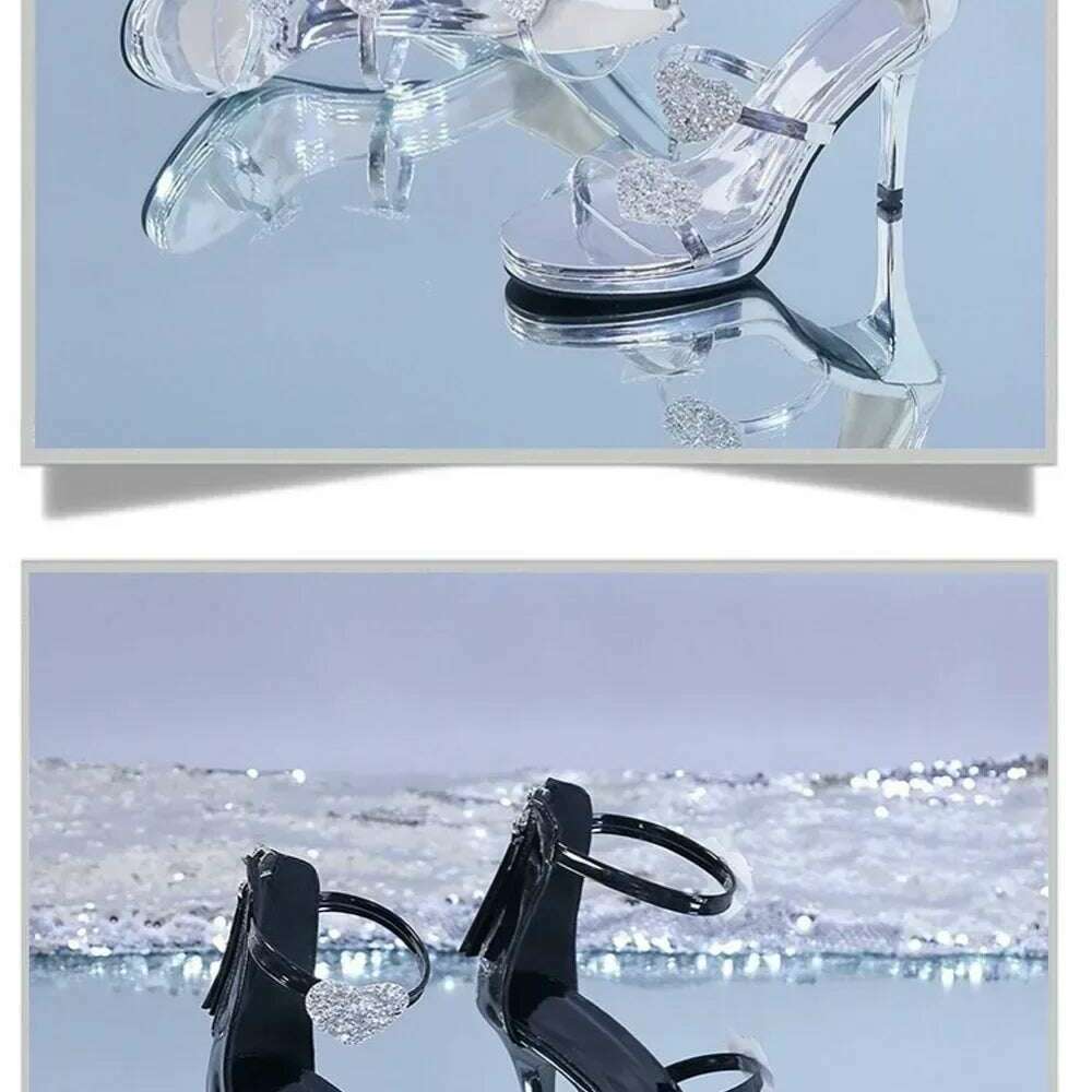 Elegant Glitter High Heel Sandals - Star & Heart Pattern