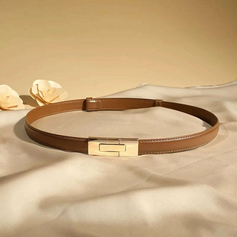 High-Quality Genuine Leather Women’s Belt with Golden Lock Buckle