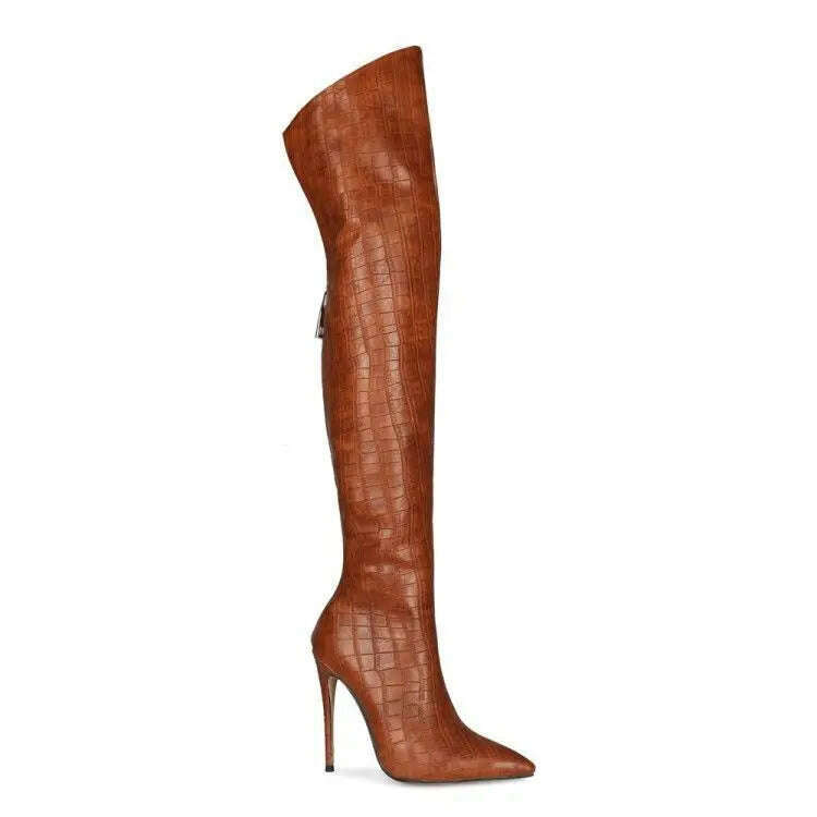 2024 High-heeled Pointed Knee High Boots with Zipper