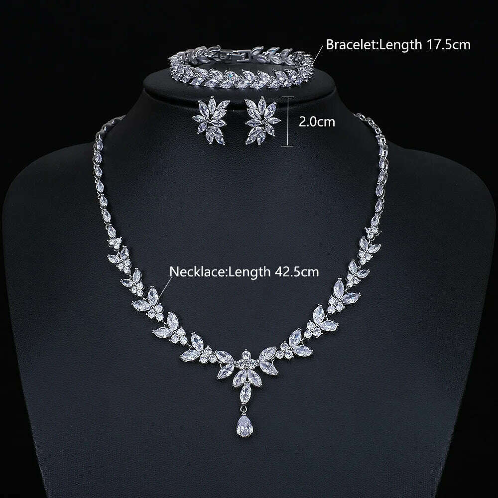 Ekopdee Luxury Brilliant Cubic Zirconia Necklace Set Earrings Rings Women CZ Light Drop Bridal Wedding Jewelry Sets 2022 New