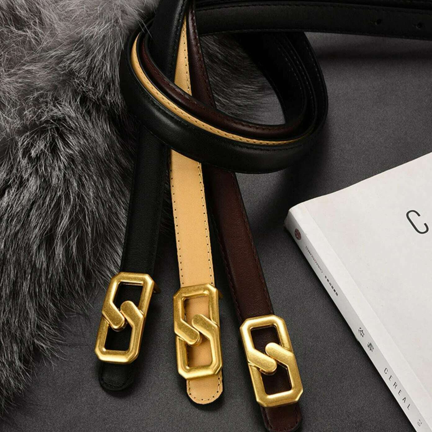 Luxury Women's Skinny Belt with Gold Buckle