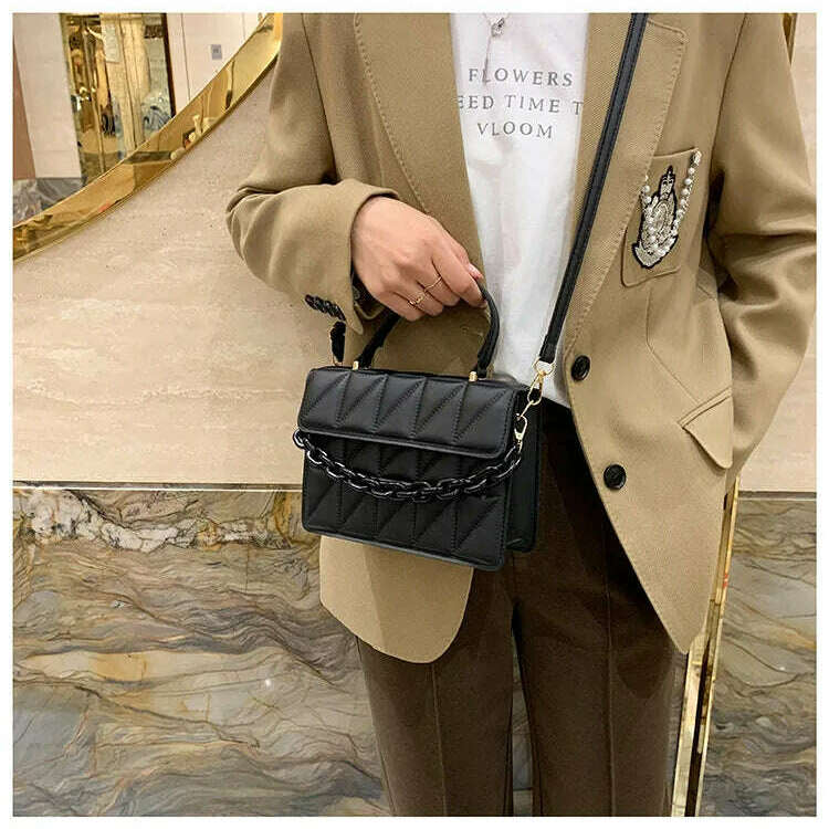 Plaid Square Crossbody Bag with Chain - Stylish & Compact