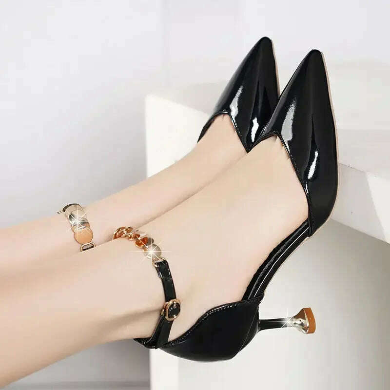 2024 Zapatos De Mujer Women Fashion Sweet Pointed Toe Buckles Strap Stiletto Heels Lady Cool Red Party Heel Shoes White Heels