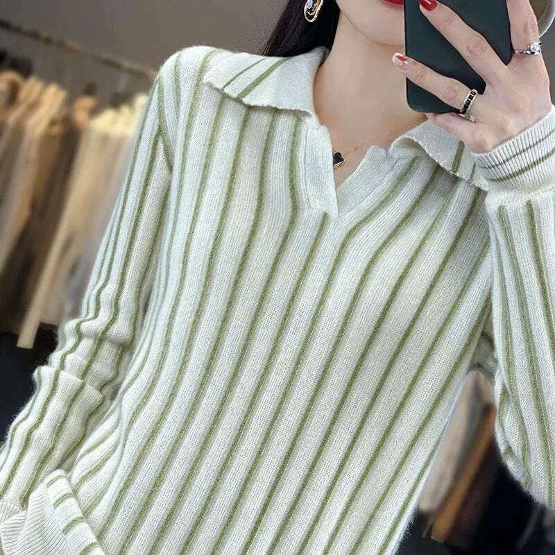 Merino Wool Sweater: Striped, Polo Neck, Autumn/Winter - D&M Boutique