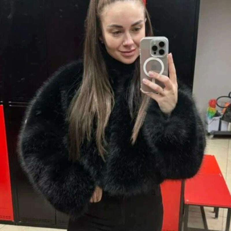 Gradient Cropped Faux Fur Coat for Women – Luxury & Street Style