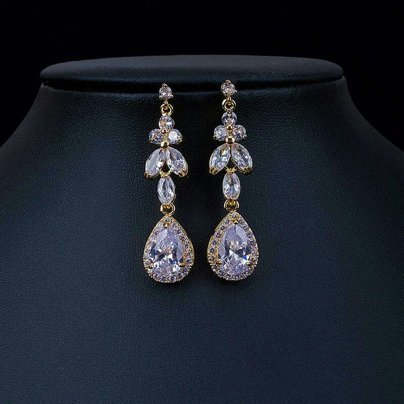 Ekopdee Luxury Brilliant Cubic Zirconia Necklace Set Earrings Rings Women CZ Light Drop Bridal Wedding Jewelry Sets 2022 New