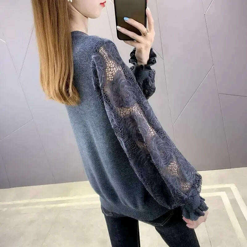 Round Neck Pullover: Hollow Out, Loose Lace Sweater - D&M Boutique