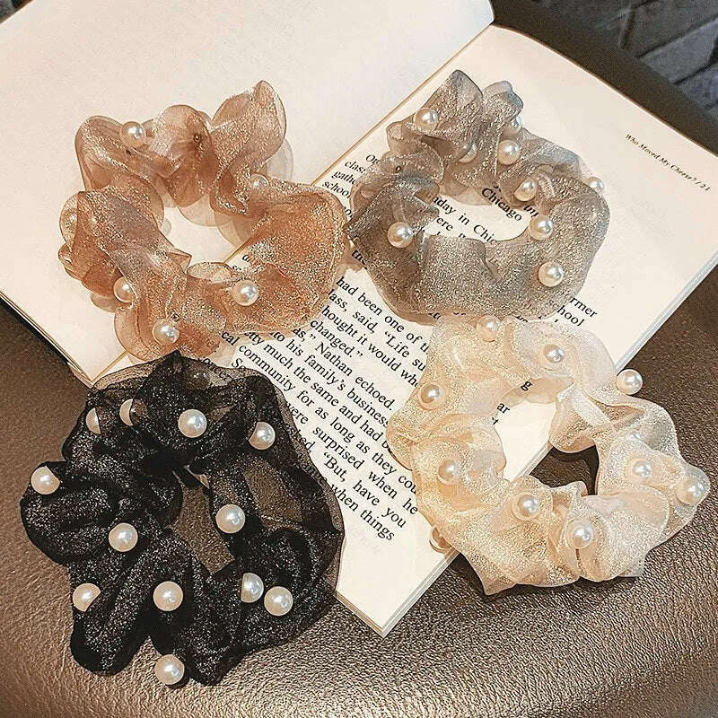 4pcs Trendy Korean Pearl Hair Scrunchies Set