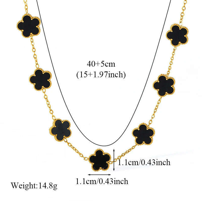 EILIECK 316L Stainless Steel Black Five Leaf Clover Pendant Necklace For Women Fashion New Party Gift Neck Chain Jewelry Collar