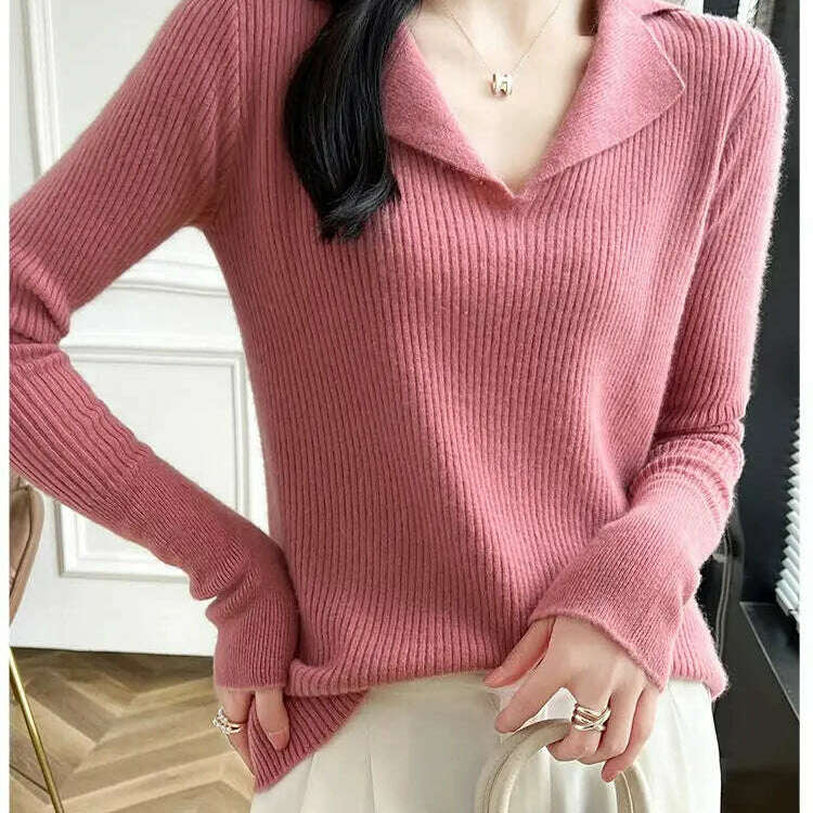 European Cargo Wool Sweater: Slim Knit, V-Lapel, Autumn/Winter Top - D&M Boutique