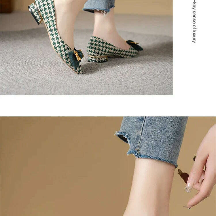 2024 Slip-On Flats - Pointed Toe, Houndstooth & Butterfly Knot