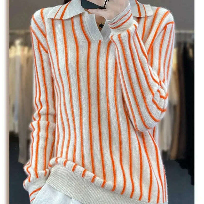 Merino Wool Sweater: Striped, Polo Neck, Autumn/Winter - D&M Boutique