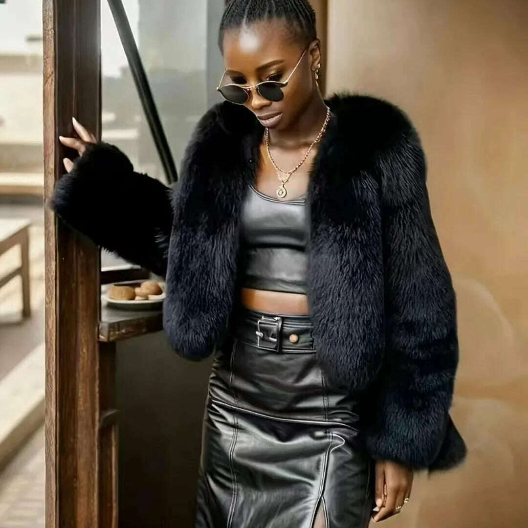 Imitation fur black style jacket coat