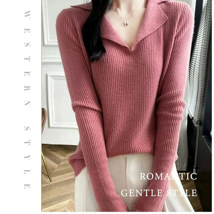 European Cargo Wool Sweater: Slim Knit, V-Lapel, Autumn/Winter Top - D&M Boutique