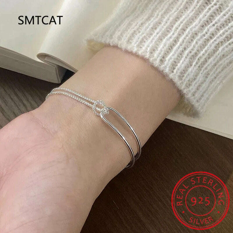 925 Sterling Silver Asymmetric Double Layer Chain Bracelet