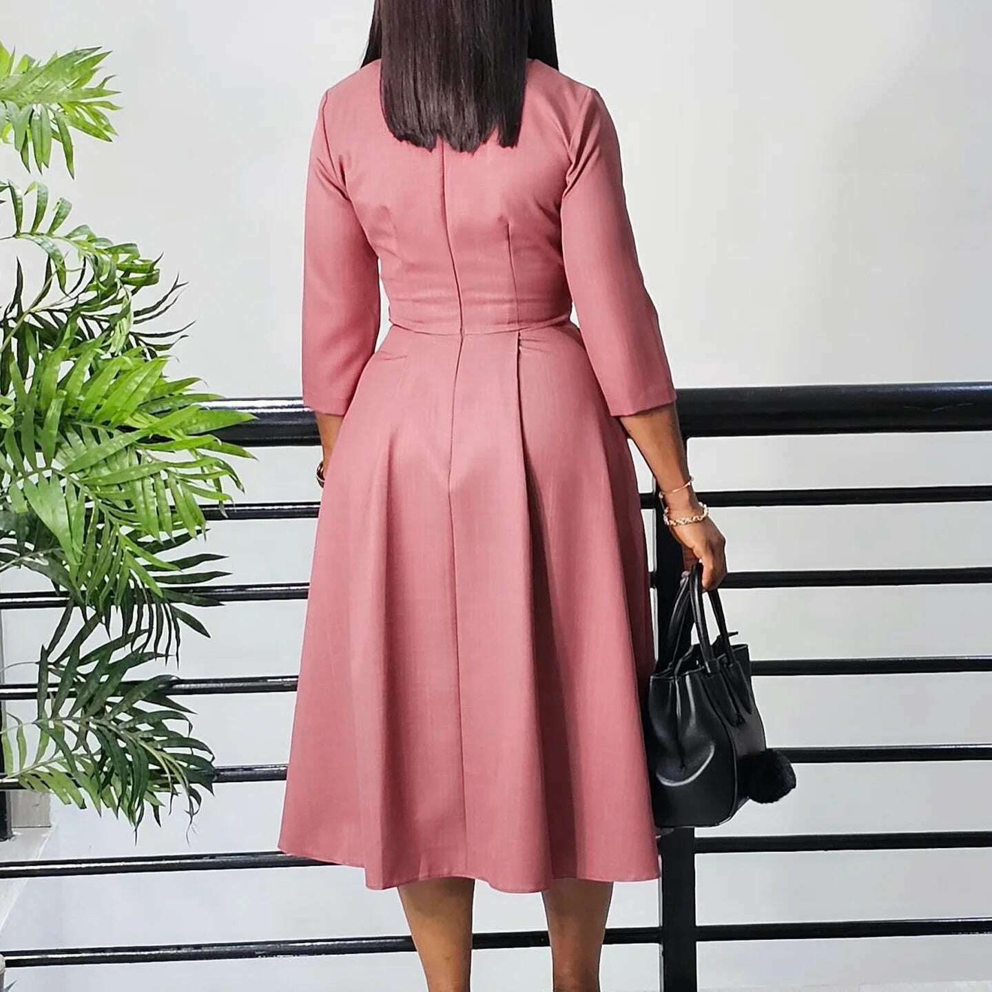 FairyShely 2025 Plus-Size A-Line V-Neck Long Sleeve Dress