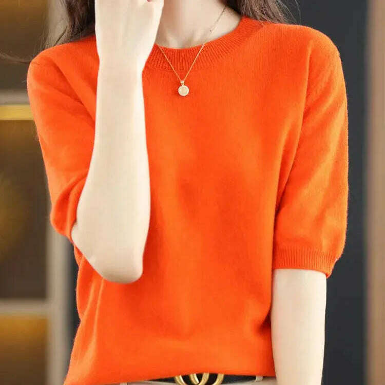 New Short-Sleeved Knit T-Shirt Women O-Neck Pullover Top - D&M Boutique