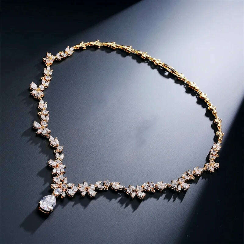 ZAKOL Luxury Exquisite Marquise Cut Cubic Zircon Leaf Necklaces For Women Fashion Bridal Wedding Party Jewelry Accessories