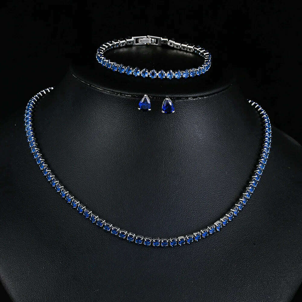 Emmaya Zircons Gorgeous Cubic Zirconia White Gold Color Round Wedding Bridal Necklace Earrings Party Jewelry Set for Brides