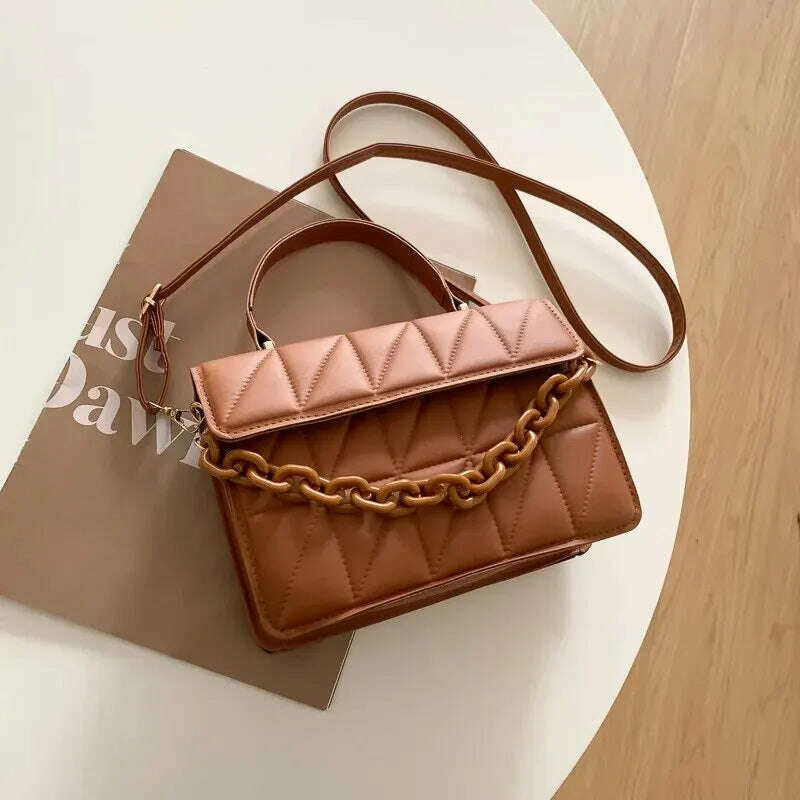 Plaid Square Crossbody Bag with Chain - Stylish & Compact