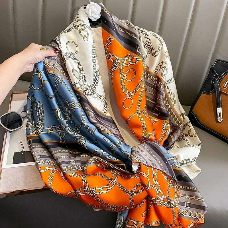 2023 Autumn Winter New Imitated Silk Scarf Women 180*90cm Outdoor Large Size Soft Silky Scarf Beach Long Luxury Scarf Lady Hijab