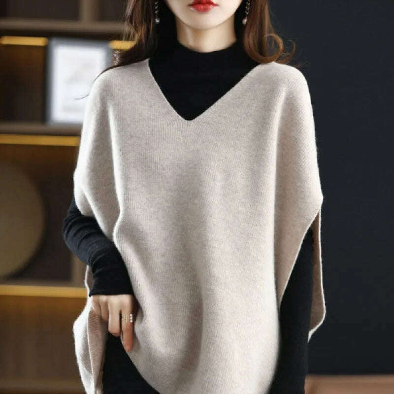 Imitation Cashmere Sweater Vest – V-Neck, Bat Sleeve, Loose Knit